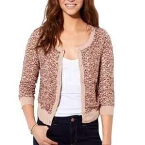 American Eagle Womens Rose Gold Sequin Cardigan Sweater Button Front Size Medium